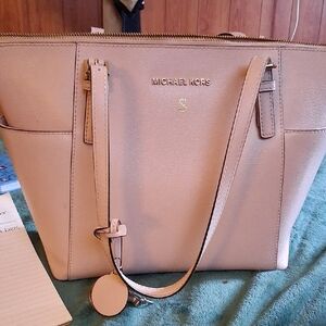 Michael Kors Blush Pebble Leather Tote with Gold Accents